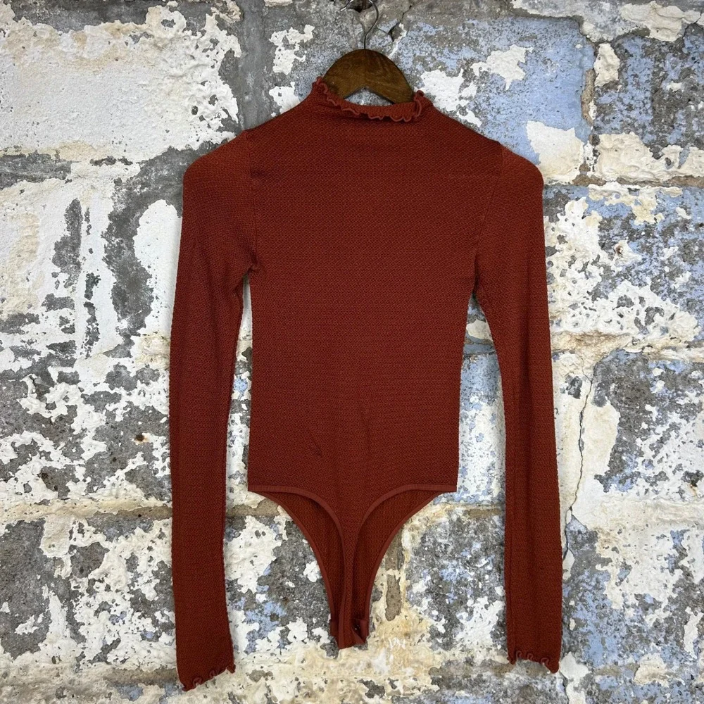 Free People Intimately Bodysuit Rust Orange Mock Neck Thong Womens XS